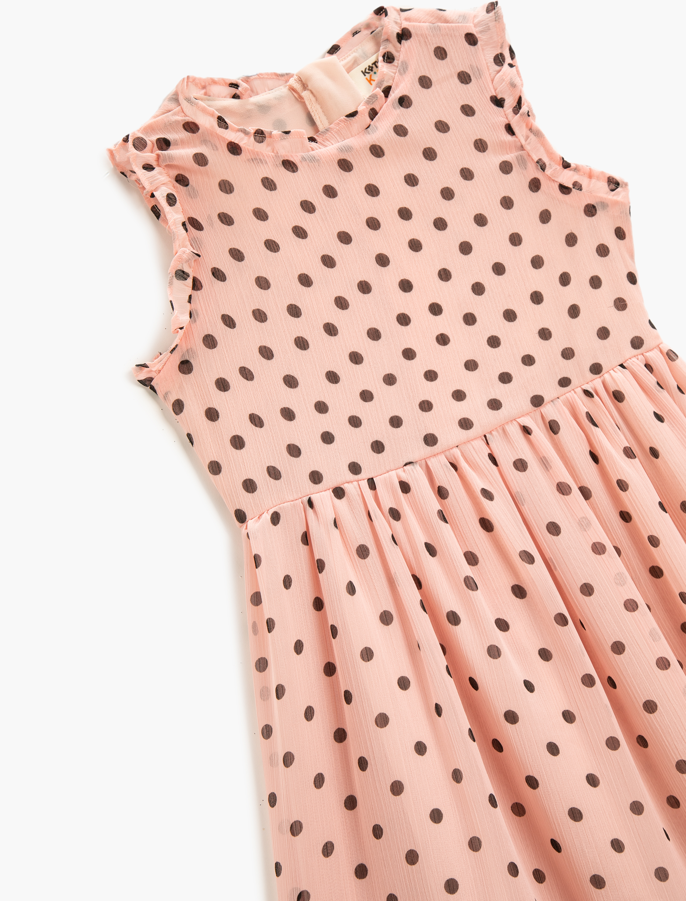  Kız Çocuk Elbise Midi Puantiyeli Kolsuz Volanlı