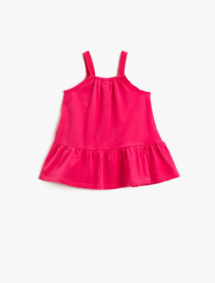 Kız Bebek Elbise Çiçek Baskılı Fırfırlı Kalın Askılı Pamuklu