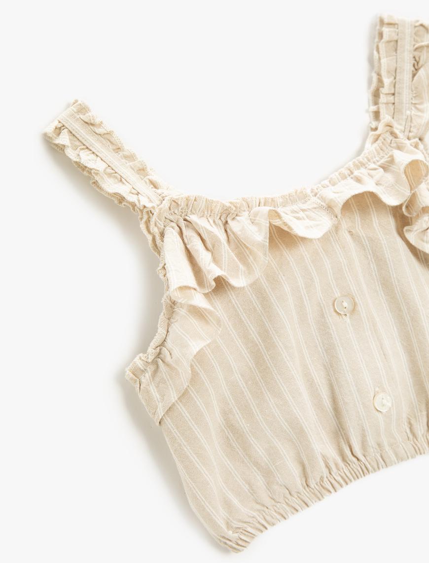  Kız Çocuk Crop Bluz Kalın Askılı Fırfırlı Çizgili