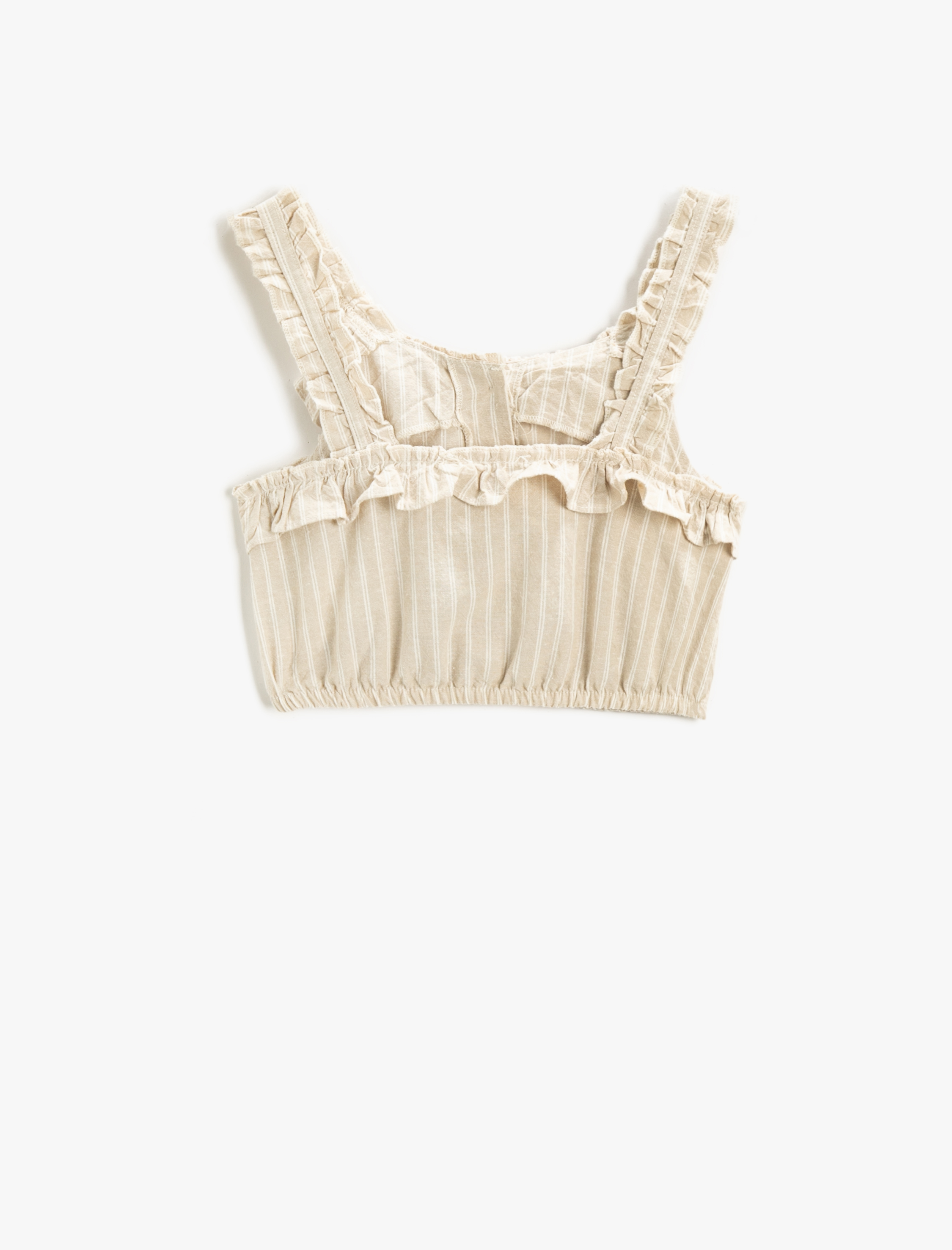  Kız Çocuk Crop Bluz Kalın Askılı Fırfırlı Çizgili