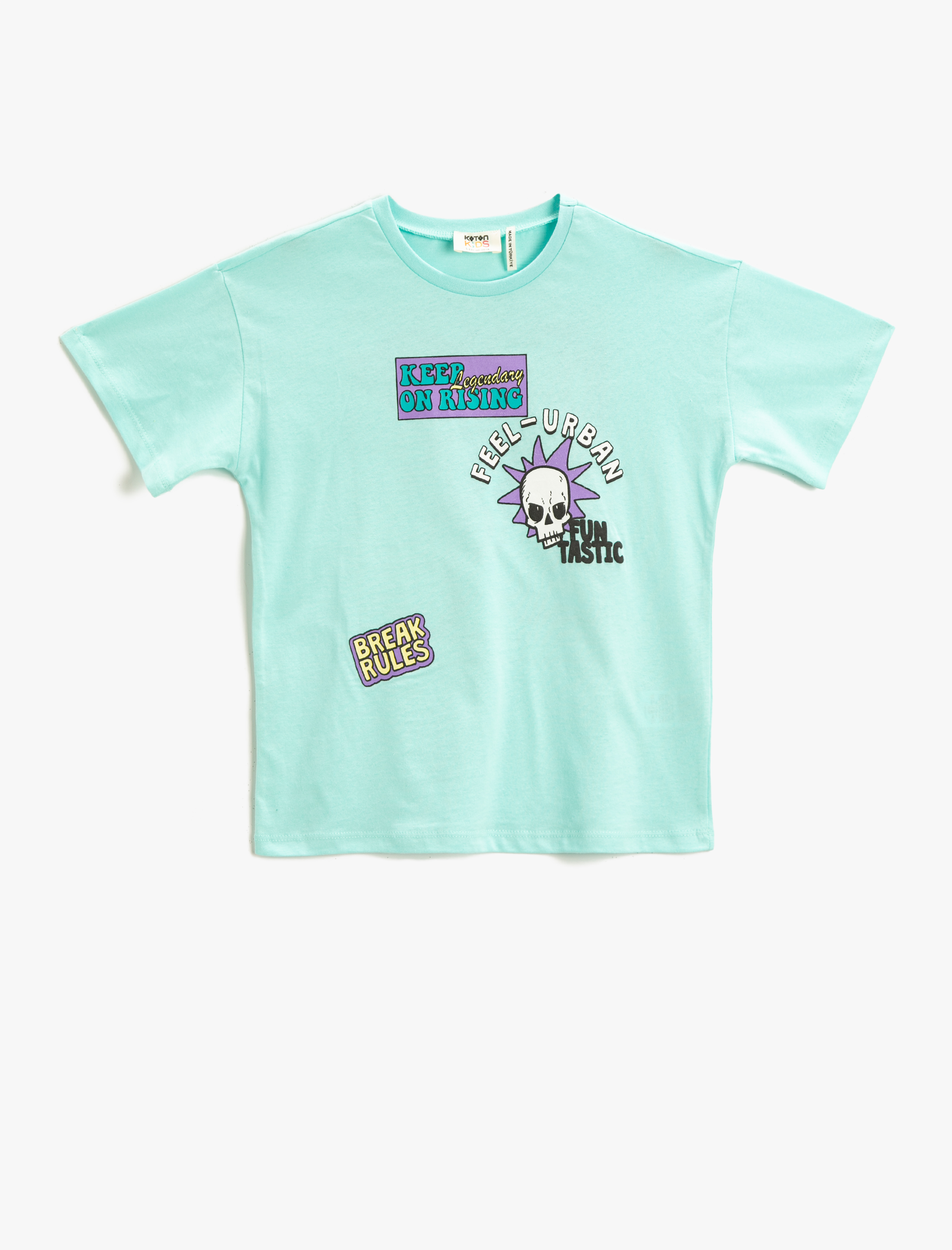  Erkek Çocuk Baskılı Tişört Kısa Kollu Bisiklet Yaka Pamuklu