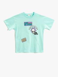 Baskılı Tişört Kısa Kollu Bisiklet Yaka Pamuklu