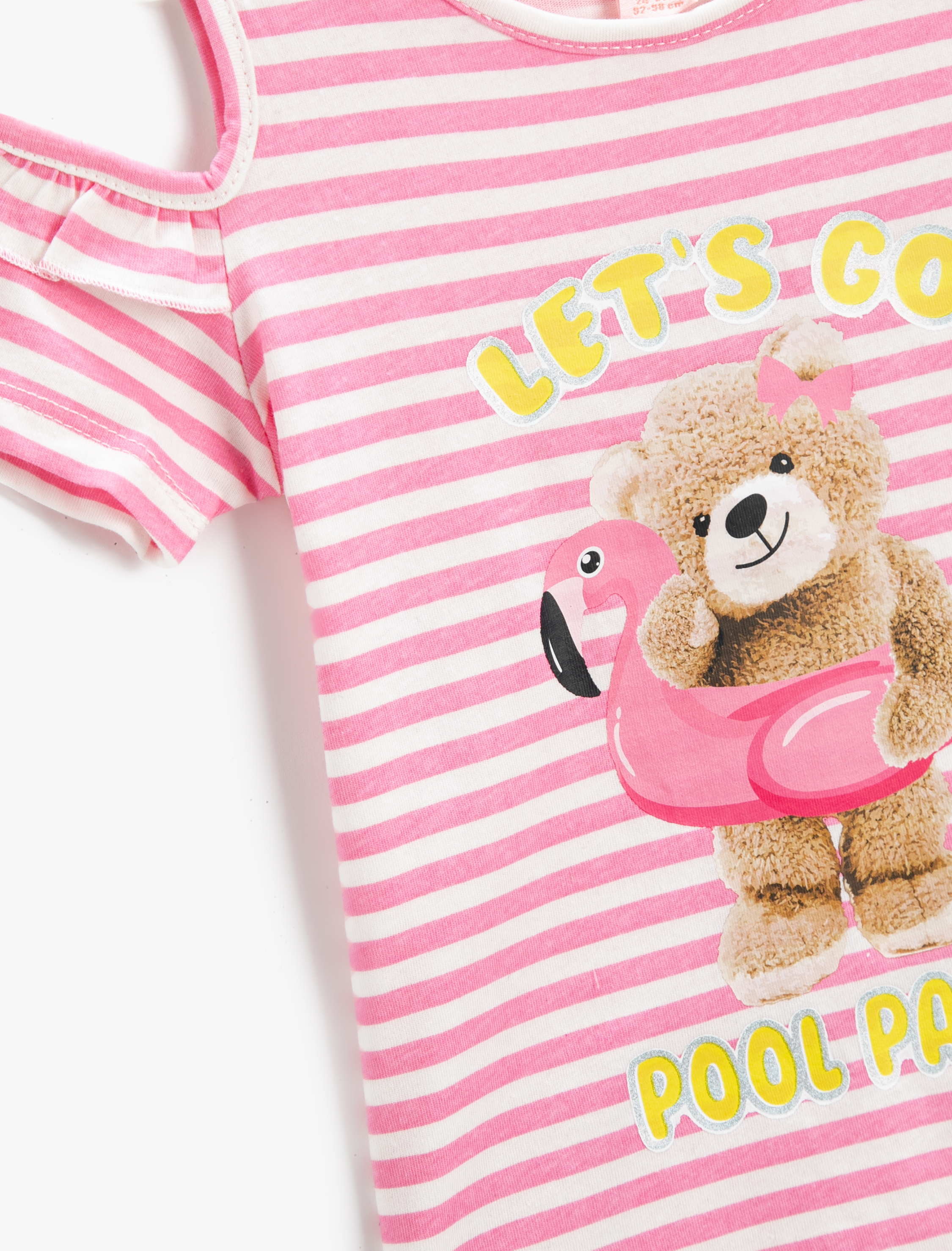  Kız Bebek Pencere Detaylı Tişört Kısa Kollu Baskılı