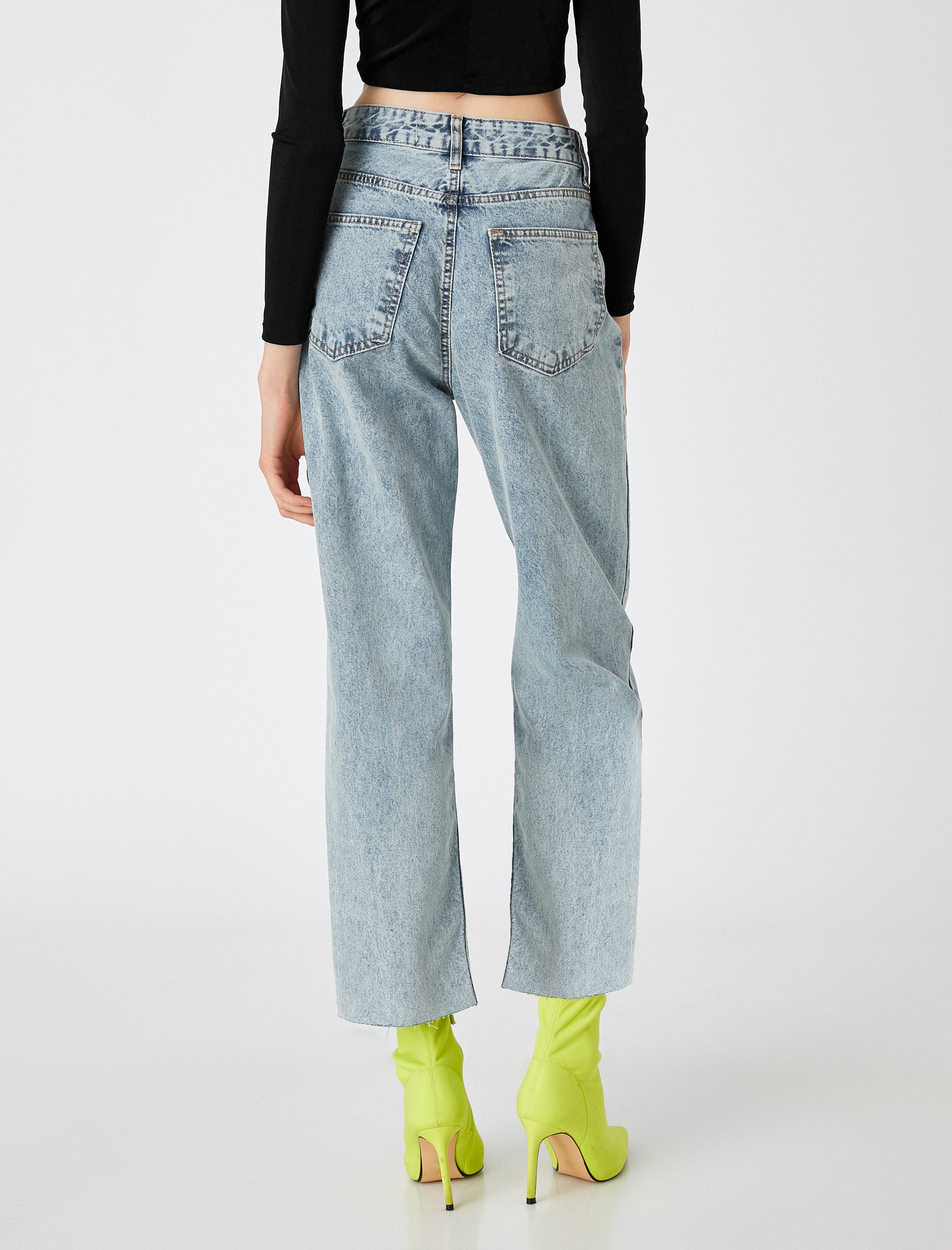   Kot Pantolon Normal Kesim Yüksek Bel Düz Paça - Eve Jean