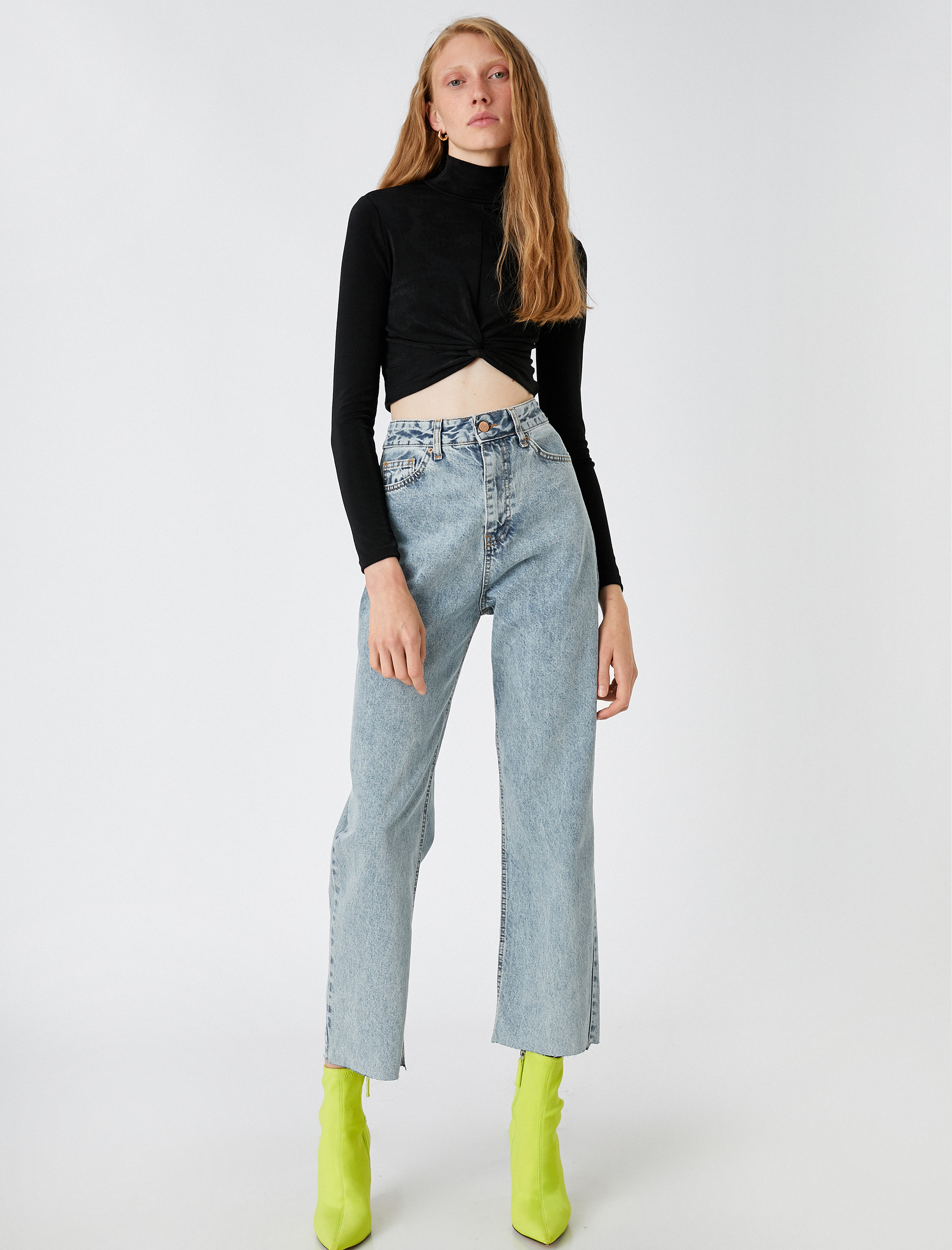   Kot Pantolon Normal Kesim Yüksek Bel Düz Paça - Eve Jean