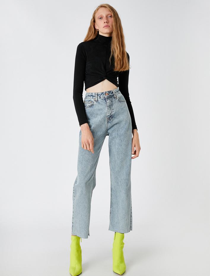  Kot Pantolon Normal Kesim Yüksek Bel Düz Paça - Eve Jean