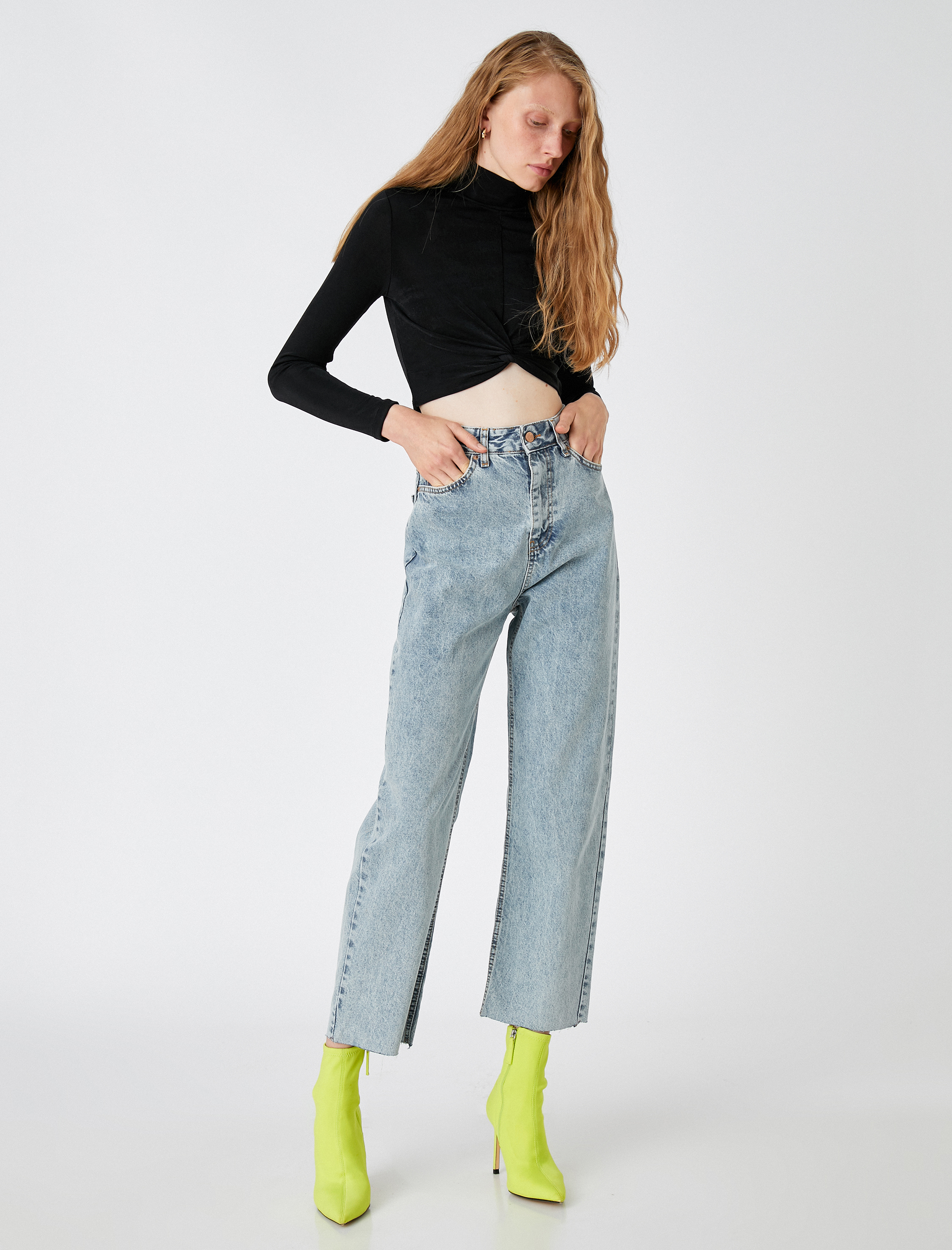   Kot Pantolon Normal Kesim Yüksek Bel Düz Paça - Eve Jean