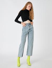 Kot Pantolon Normal Kesim Yüksek Bel Düz Paça - Eve Jean