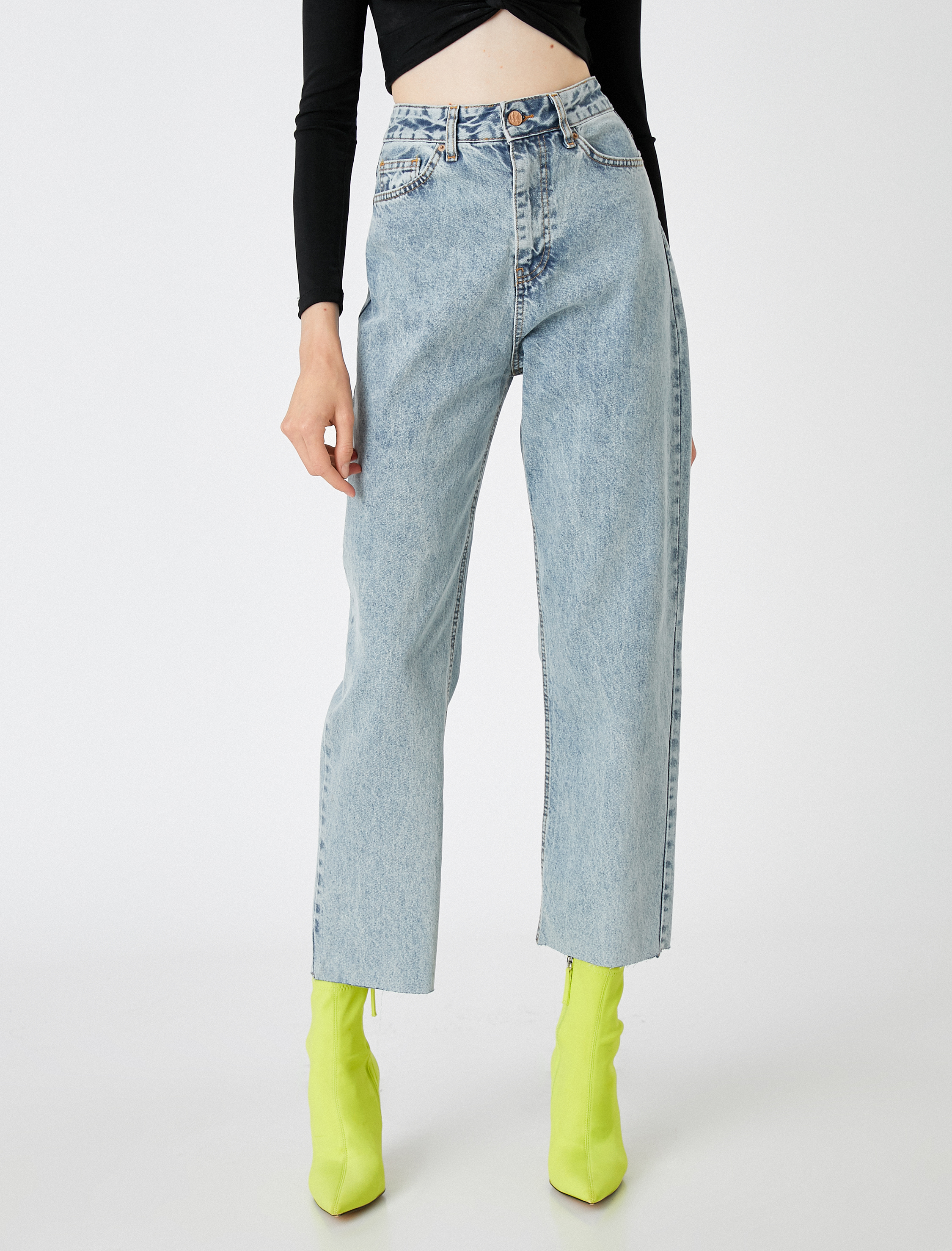   Kot Pantolon Normal Kesim Yüksek Bel Düz Paça - Eve Jean