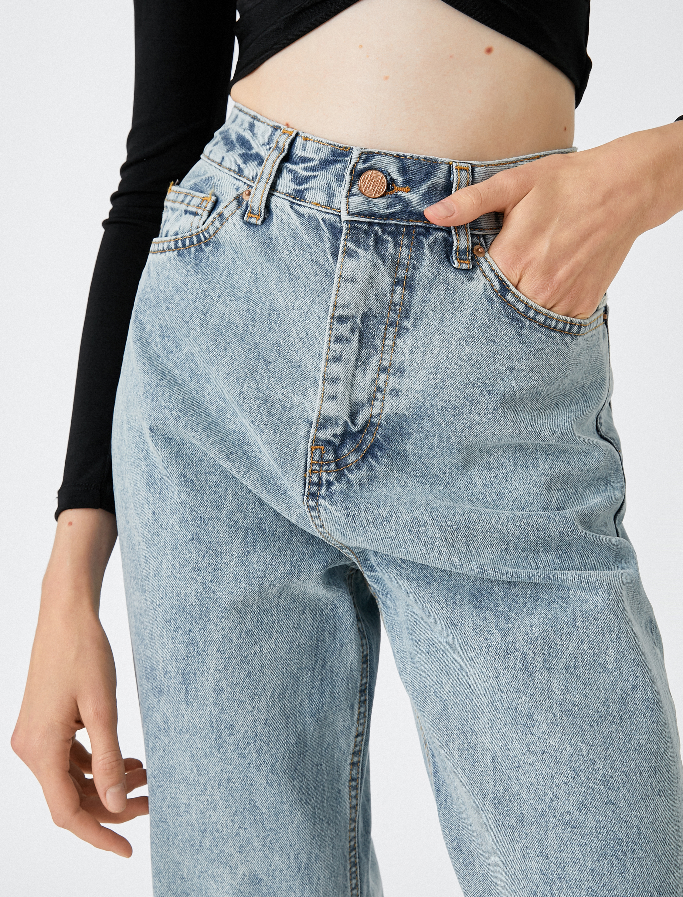   Kot Pantolon Normal Kesim Yüksek Bel Düz Paça - Eve Jean