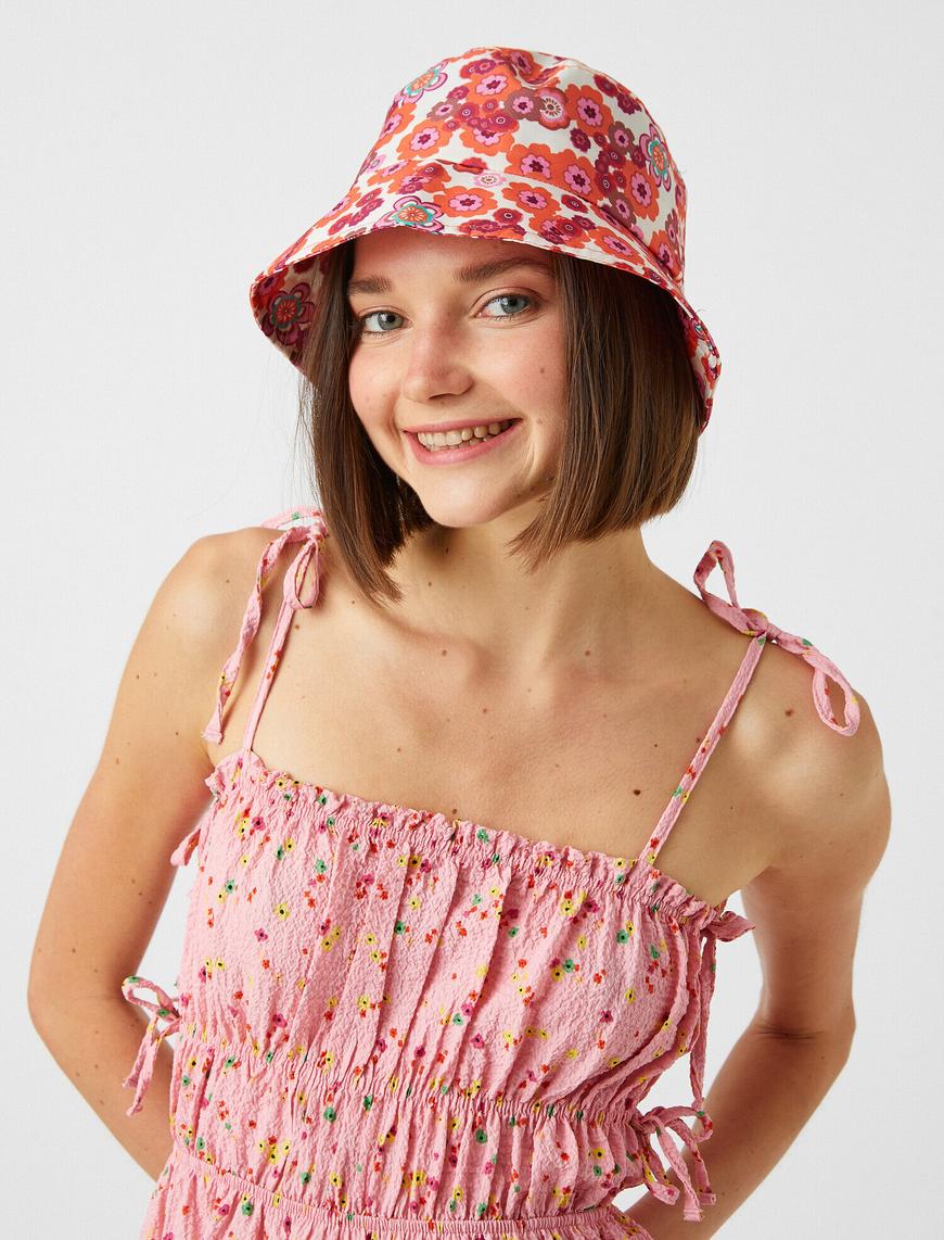  Kadın Çiçek Desenli Bucket Şapka