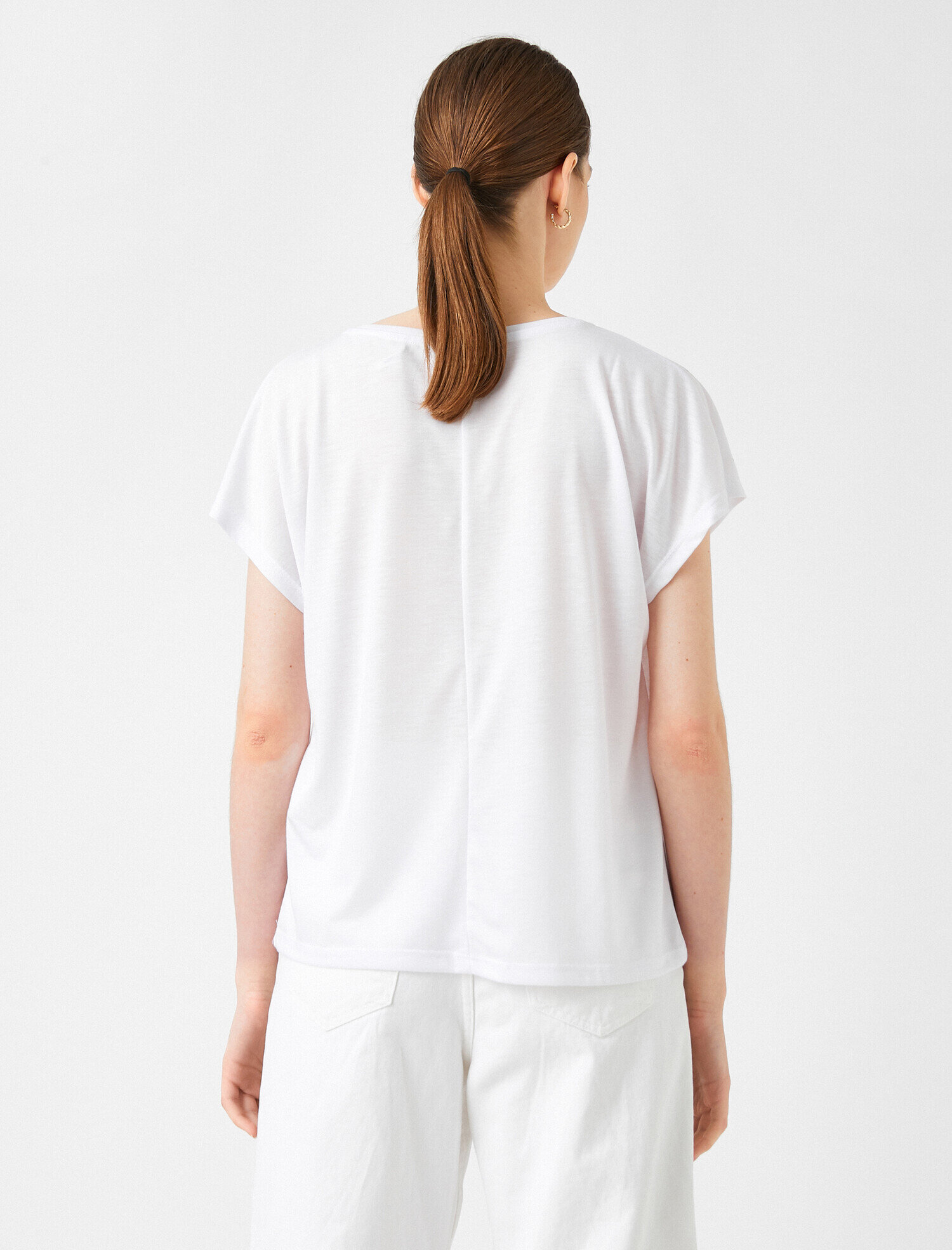   Çiçek Baskılı Tişört V Yaka Kısa Kollu