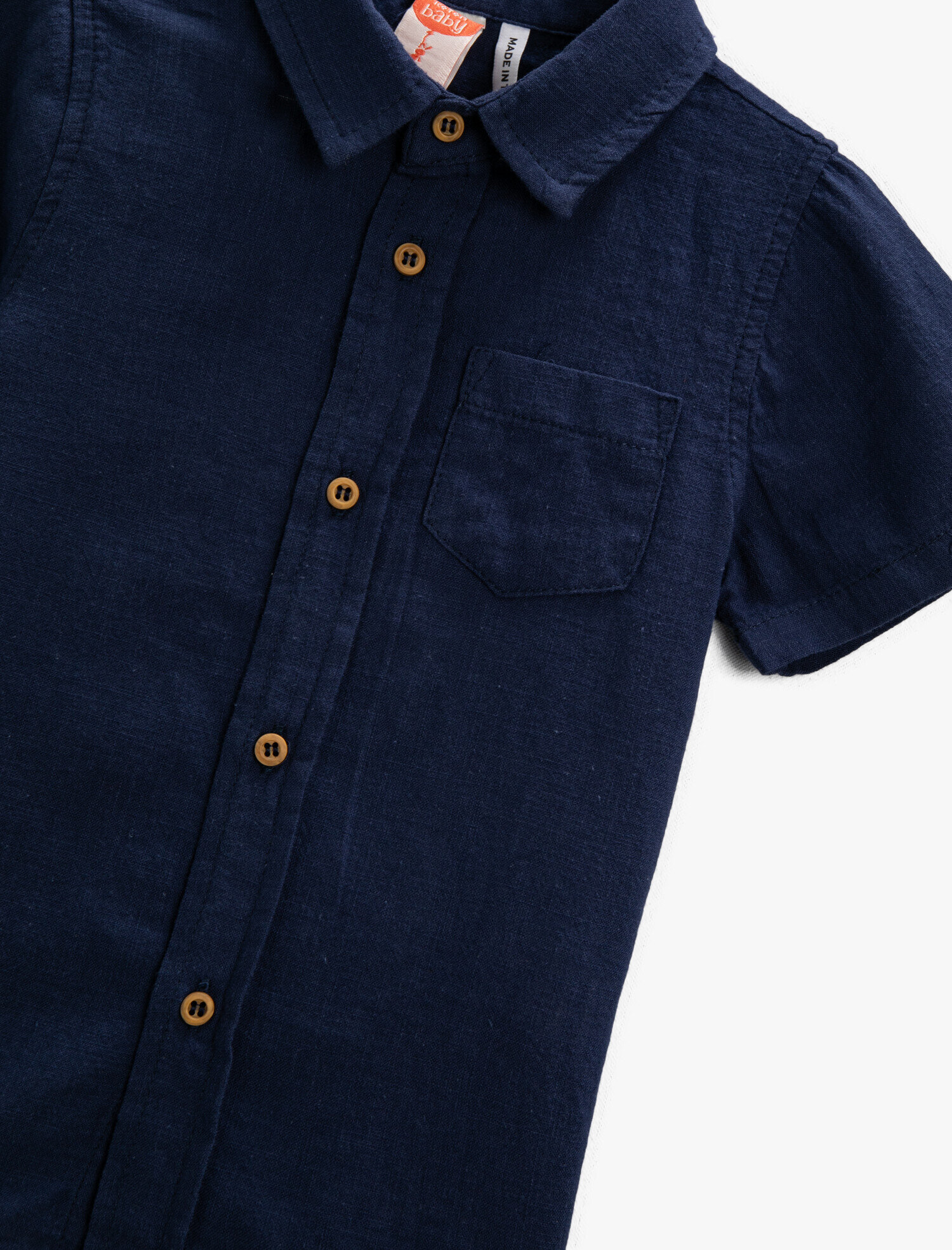 Erkek Bebek Kısa Kollu Gömlek Klasik Pamuklu Cepli