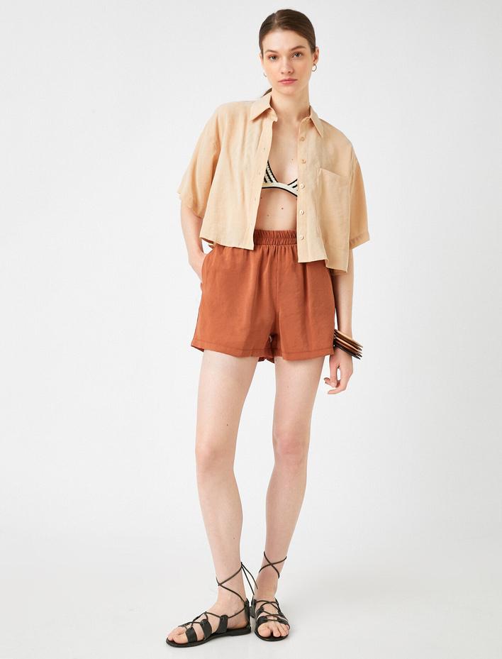  Bol Paça Şort Beli Lastikli Cepli