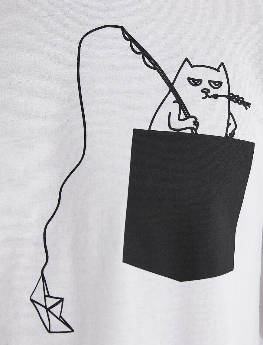   Kedi Baskılı Cepli Tişört