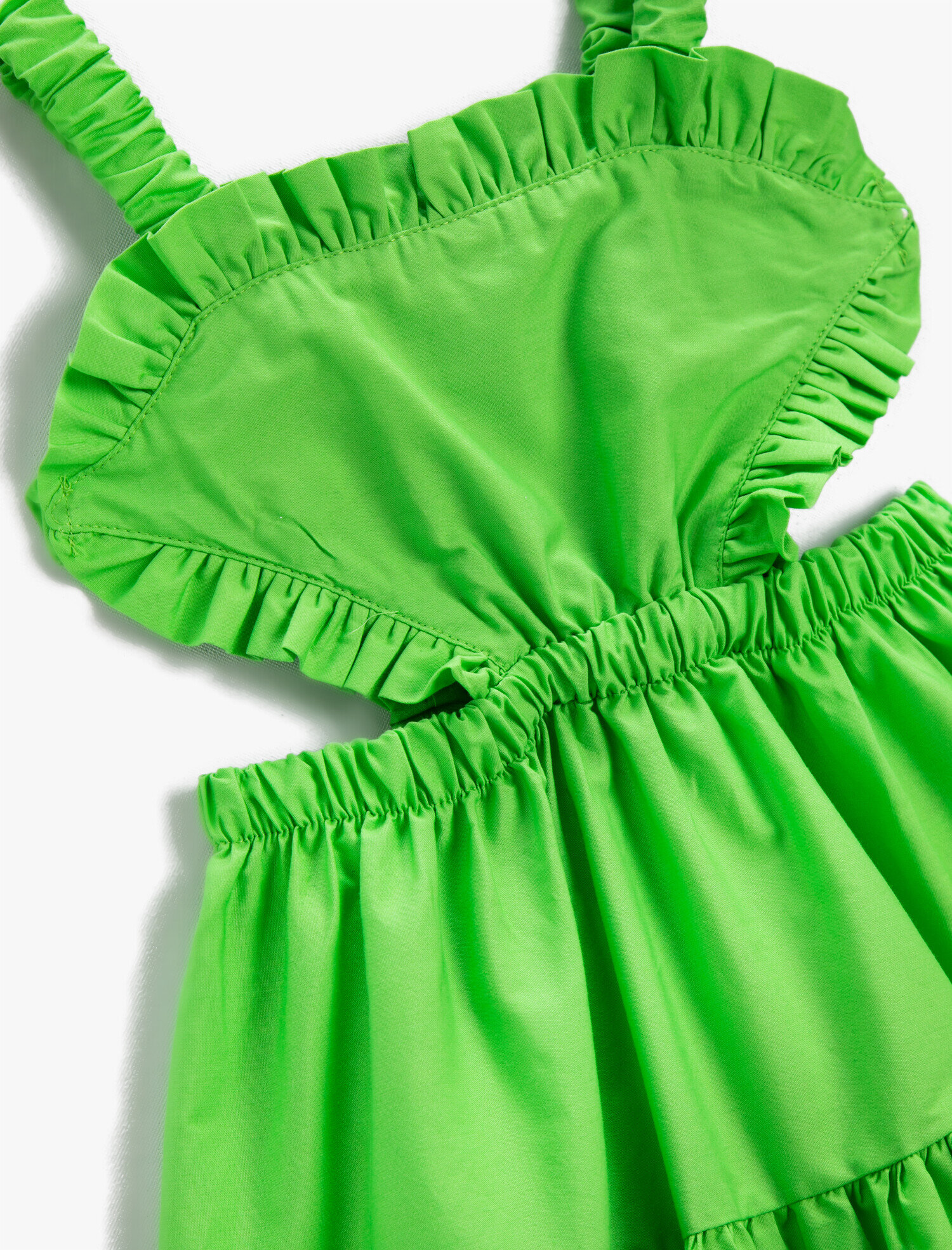  Kız Çocuk Elbise Fırfırlı Midi Sırtı Lastikli Pencere Detaylı Askılı Pamuklu