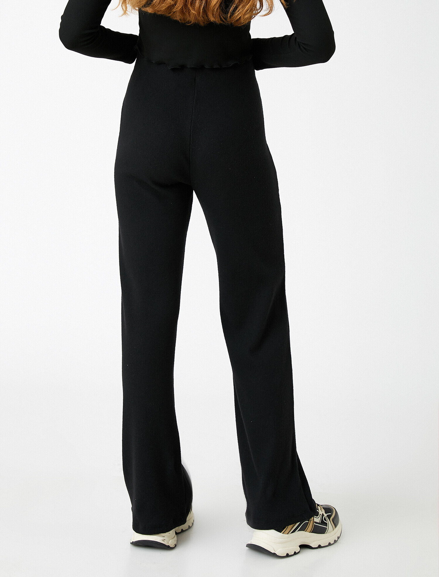   Dokuma İspanyol Paça Pantolon Yüksek Bel