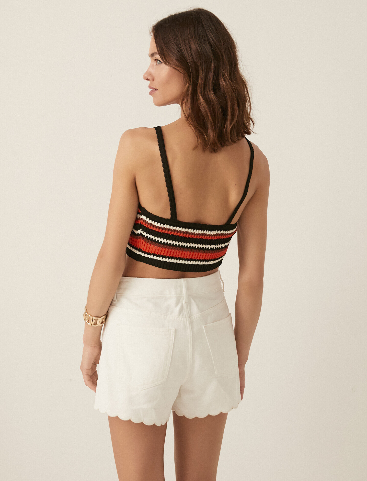   Melis Ağazat X Koton - Örgü Detaylı Çizgili Crop Atlet