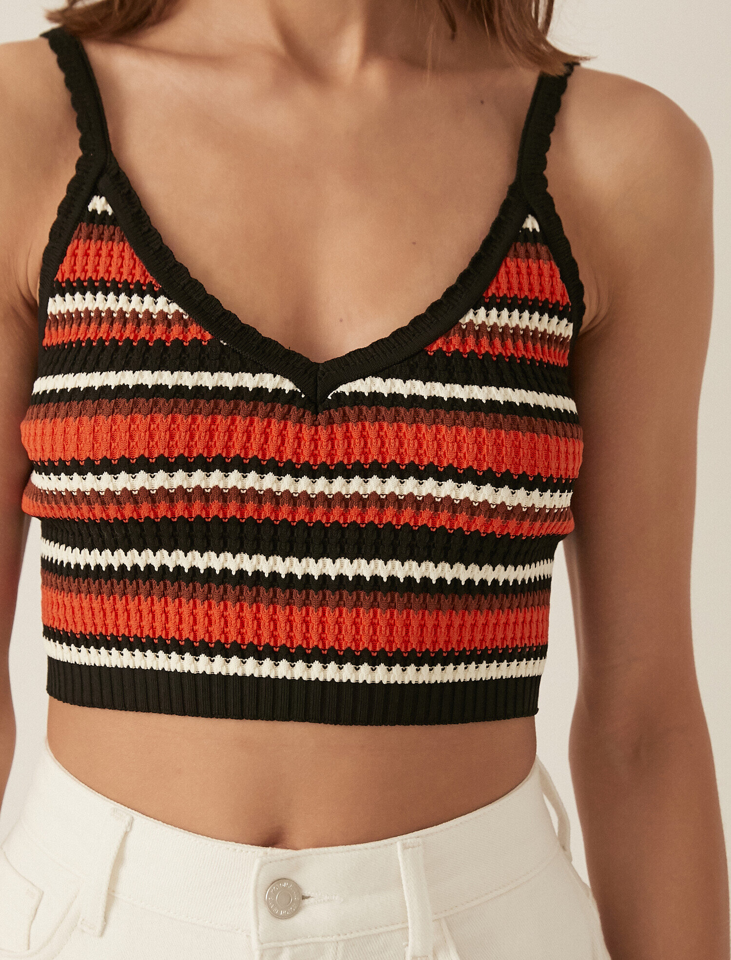  Melis Ağazat X Koton - Örgü Detaylı Çizgili Crop Atlet