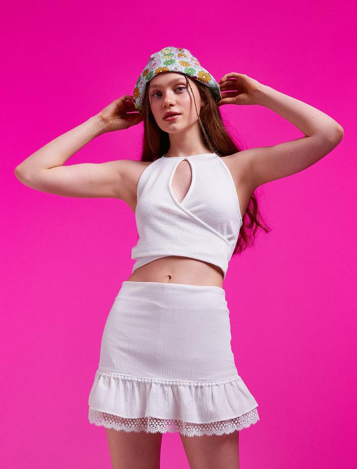  Fırfırlı Dantelli Mini Etek