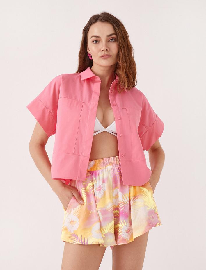  Crop Oversize Poplin Gömlek Kısa Kollu Pamuklu