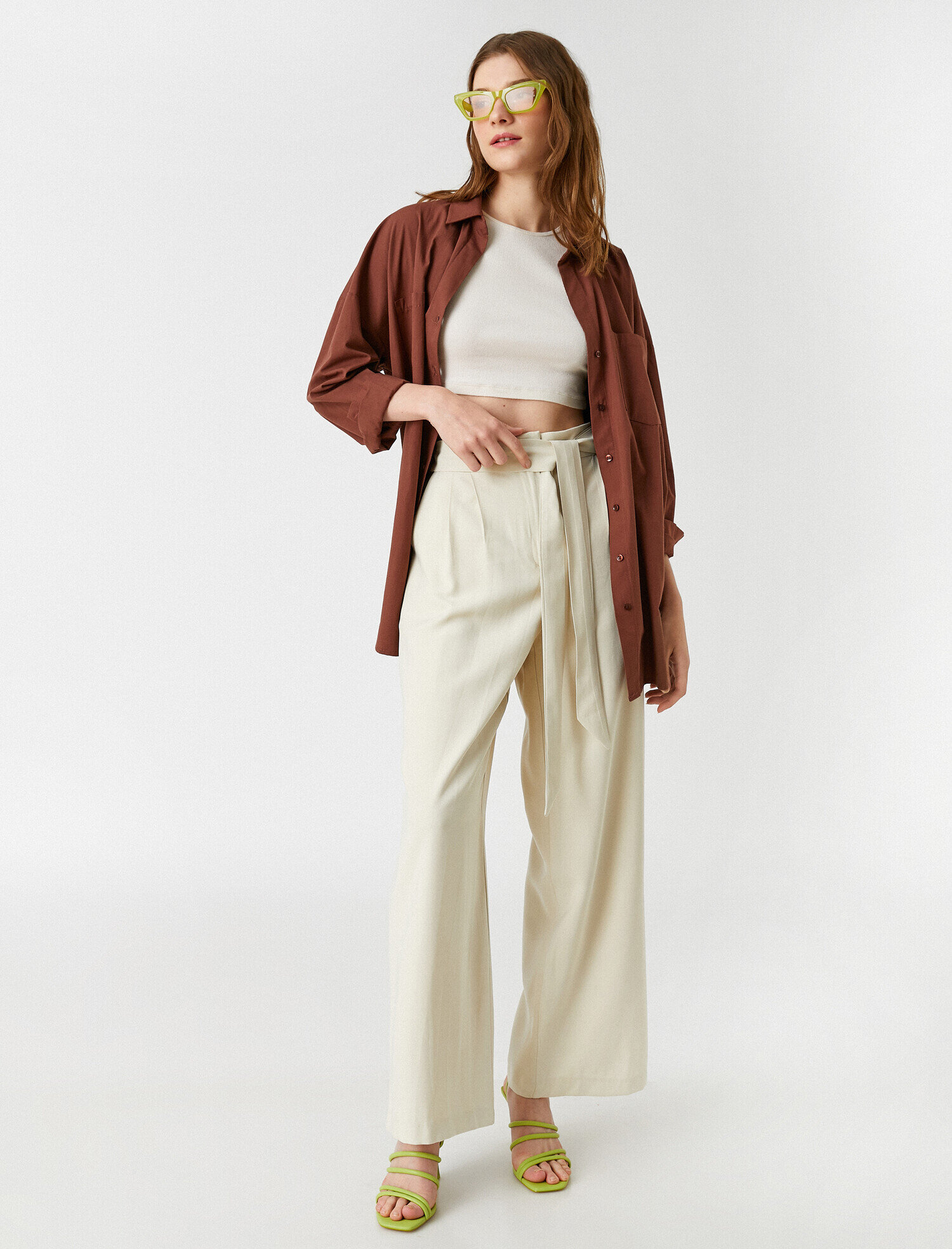   Palazzo Pantolon Kuşaklı İpek Görünümlü