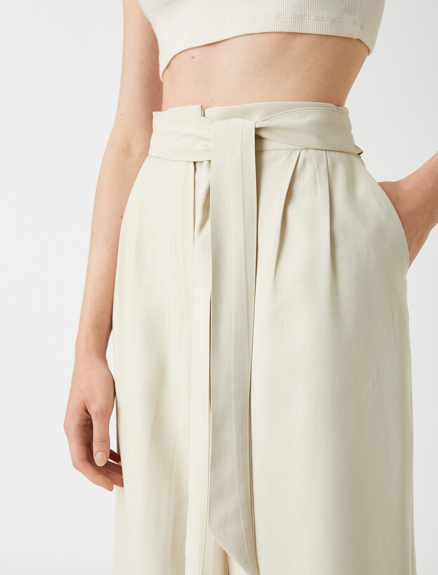   Palazzo Pantolon Kuşaklı İpek Görünümlü