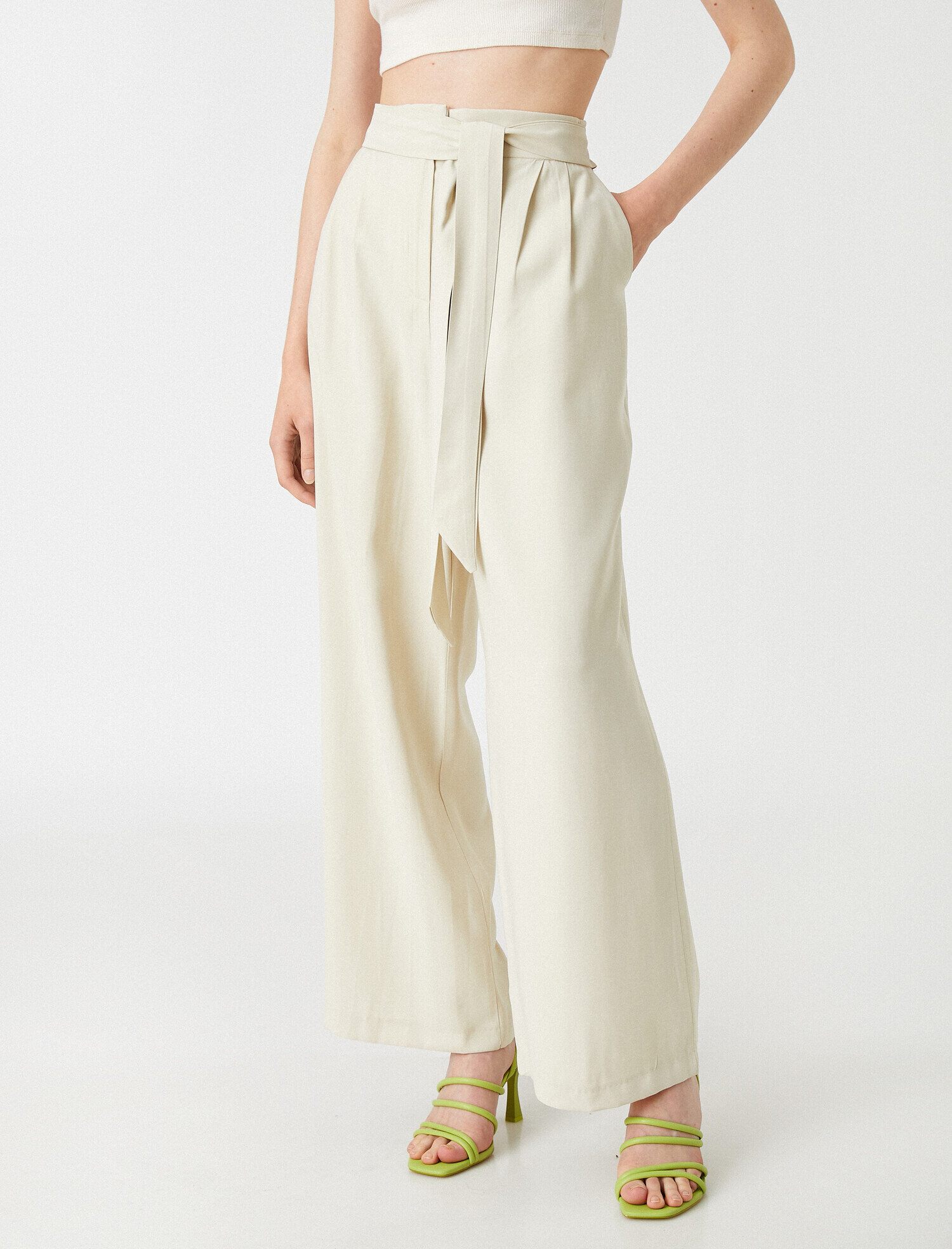   Palazzo Pantolon Kuşaklı İpek Görünümlü