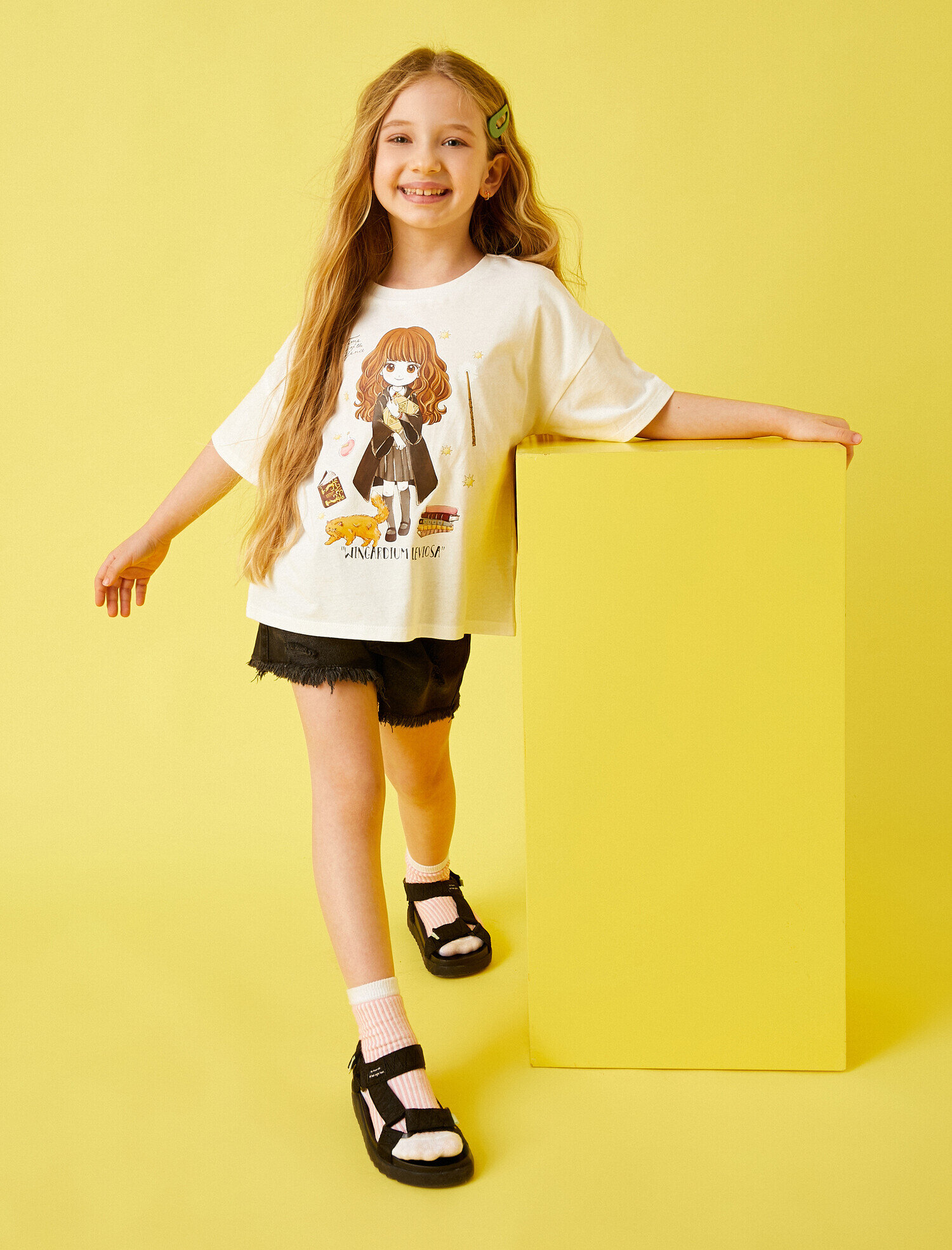  Kız Çocuk Hermione Granger Baskılı Lisanslı Oversize Kısa Kollu Tişört Pamuklu