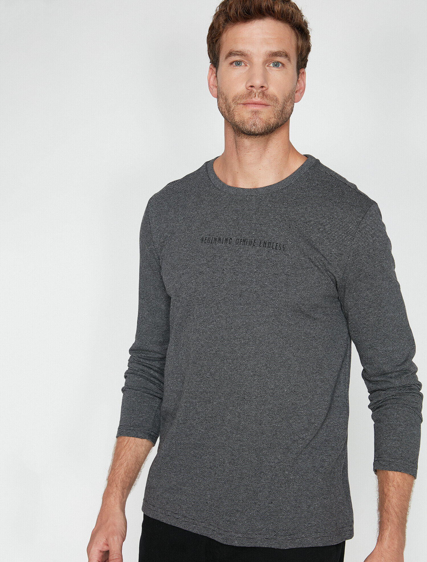   Baskılı Uzun Kollu Tişört Bisiklet Yaka