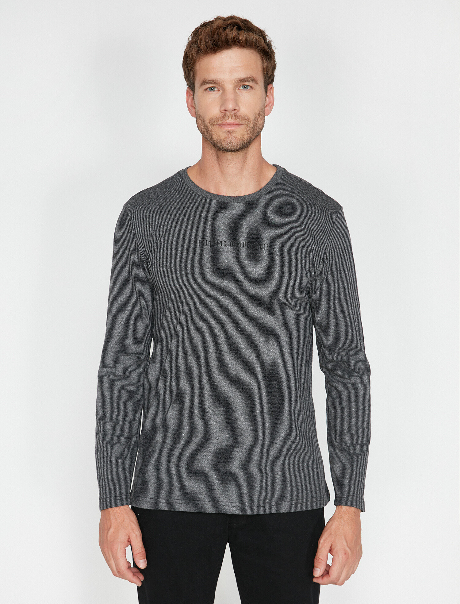   Baskılı Uzun Kollu Tişört Bisiklet Yaka