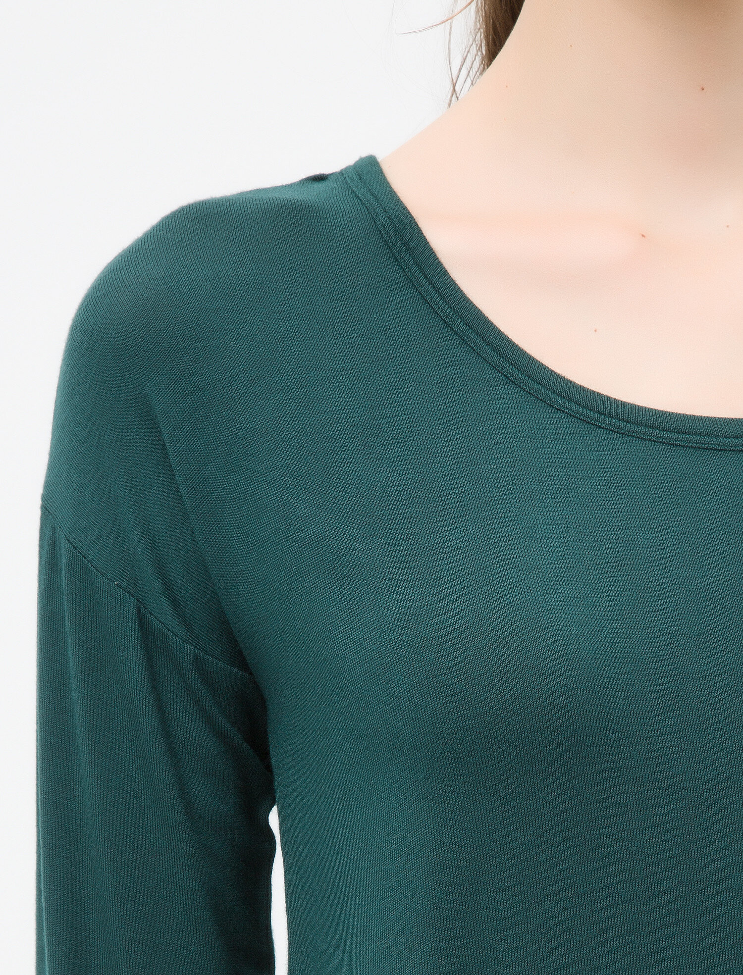   Uzun Kollu Tişört Oyuk Yaka