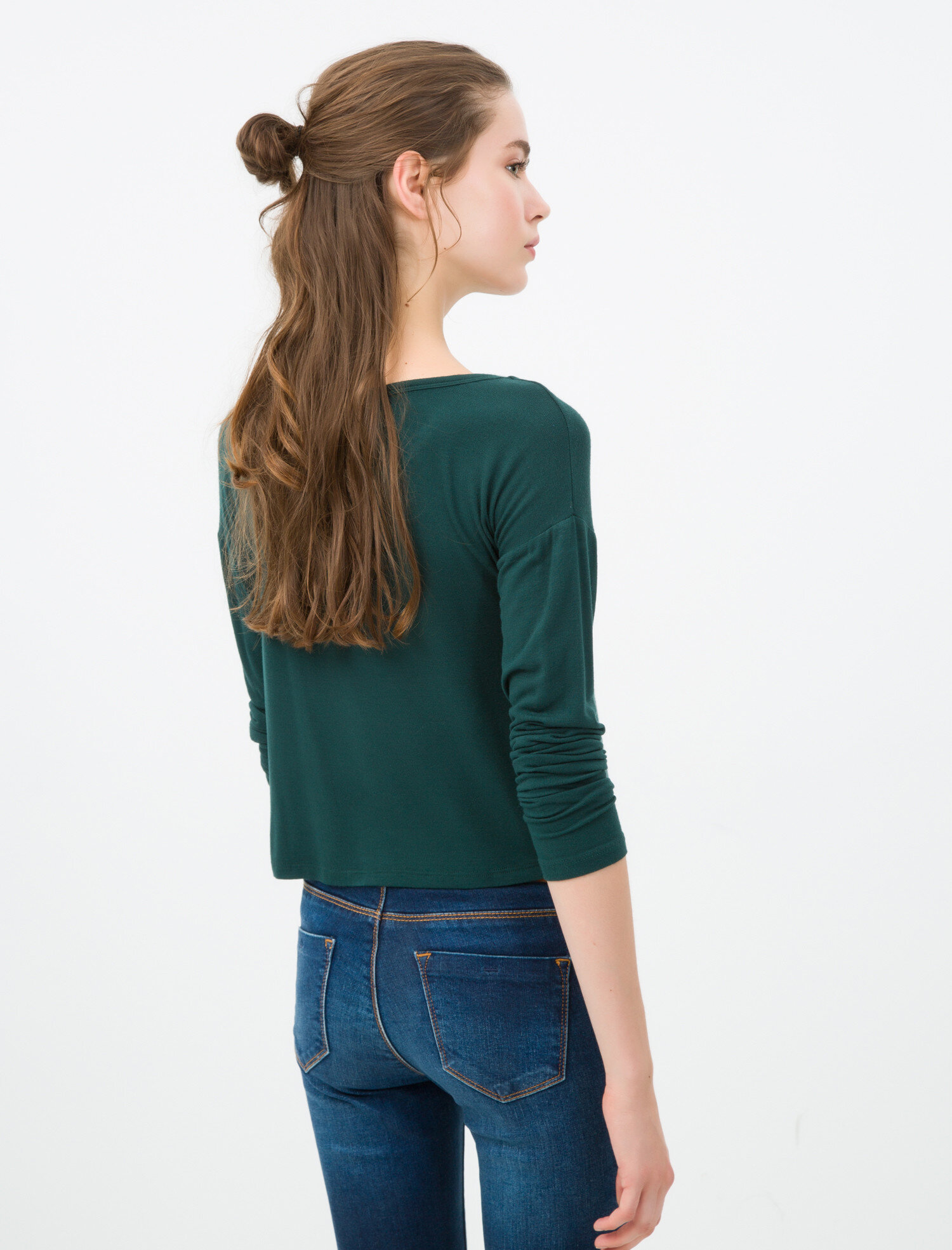   Uzun Kollu Tişört Oyuk Yaka