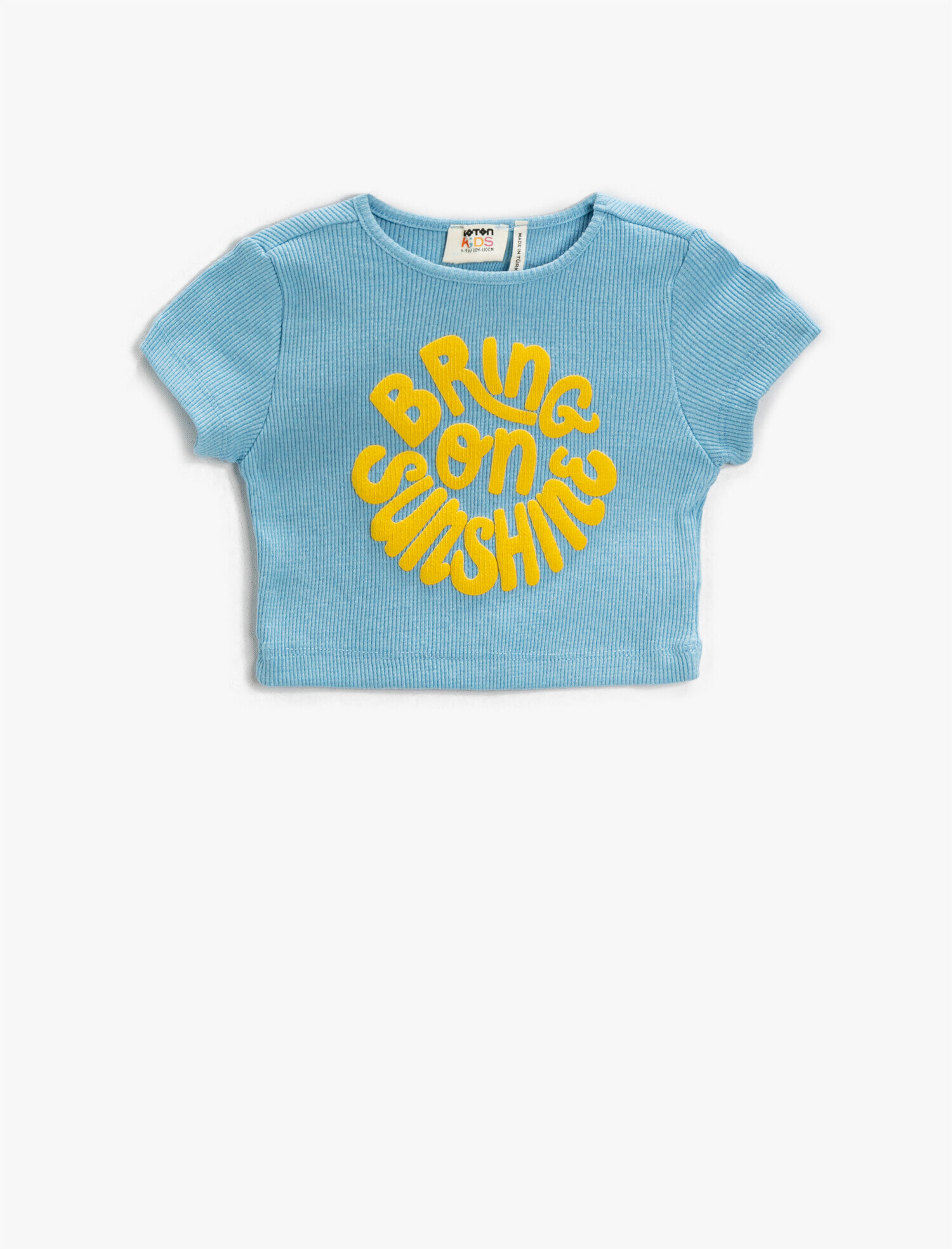  Kız Çocuk Crop Tişört Baskılı Kısa Kollu Bisiklet Yaka