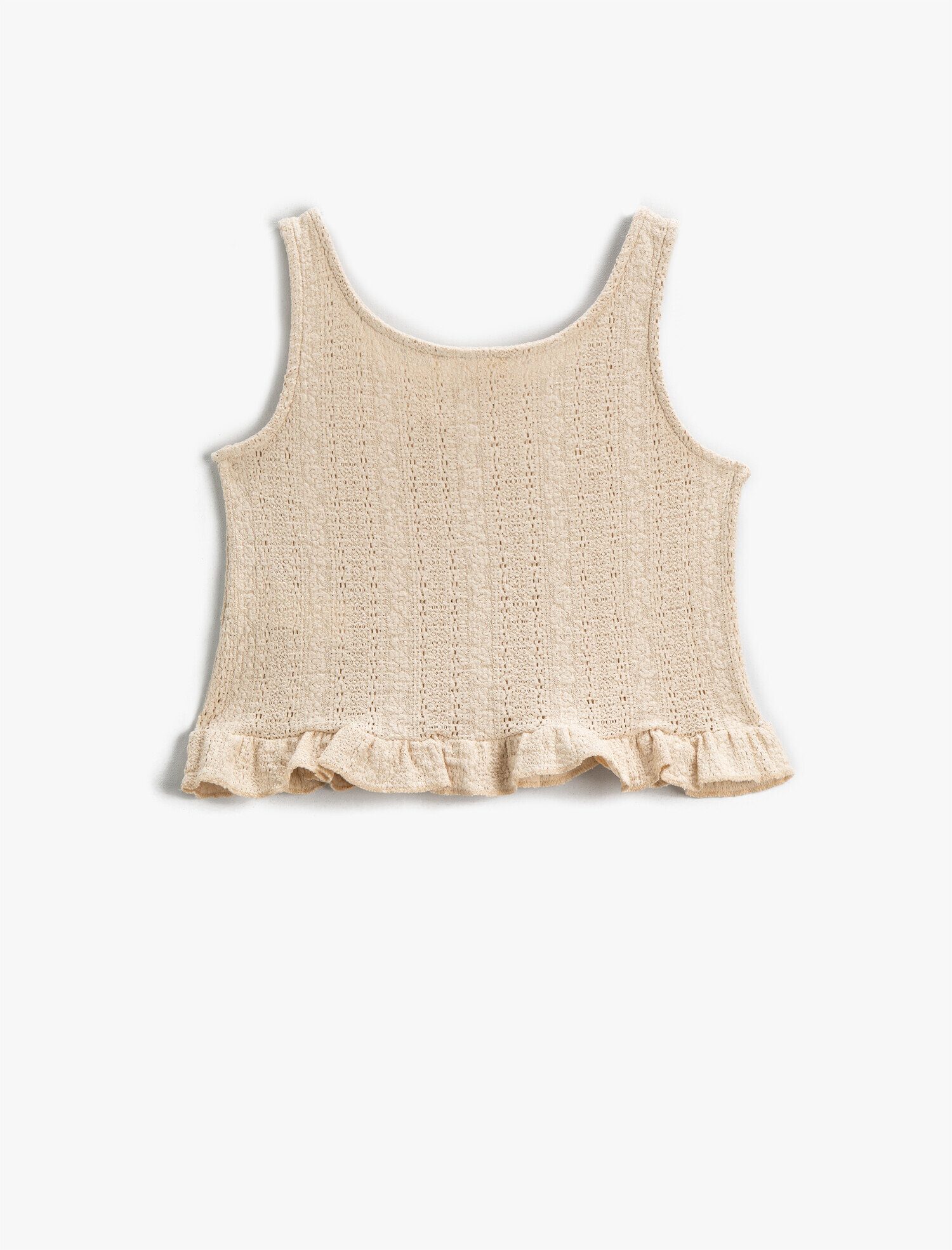  Kız Çocuk Crop İnce Triko Üst Kolsuz Fırfırlı Bisiklet Yaka