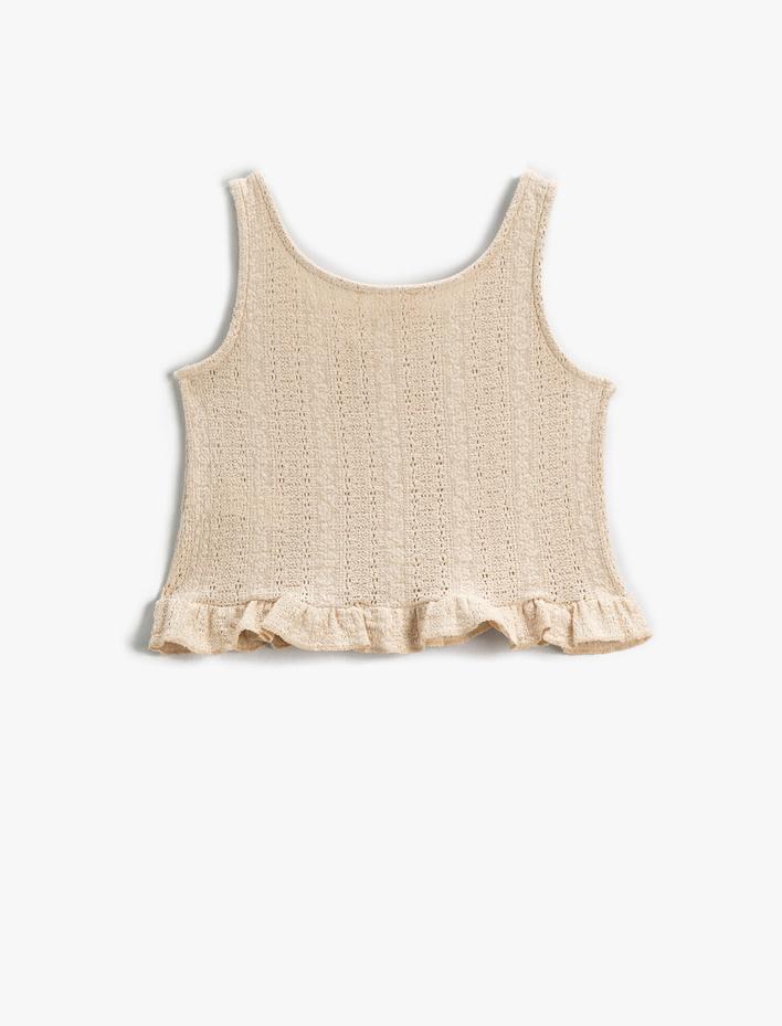 Kız Çocuk Crop İnce Triko Üst Kolsuz Fırfırlı Bisiklet Yaka