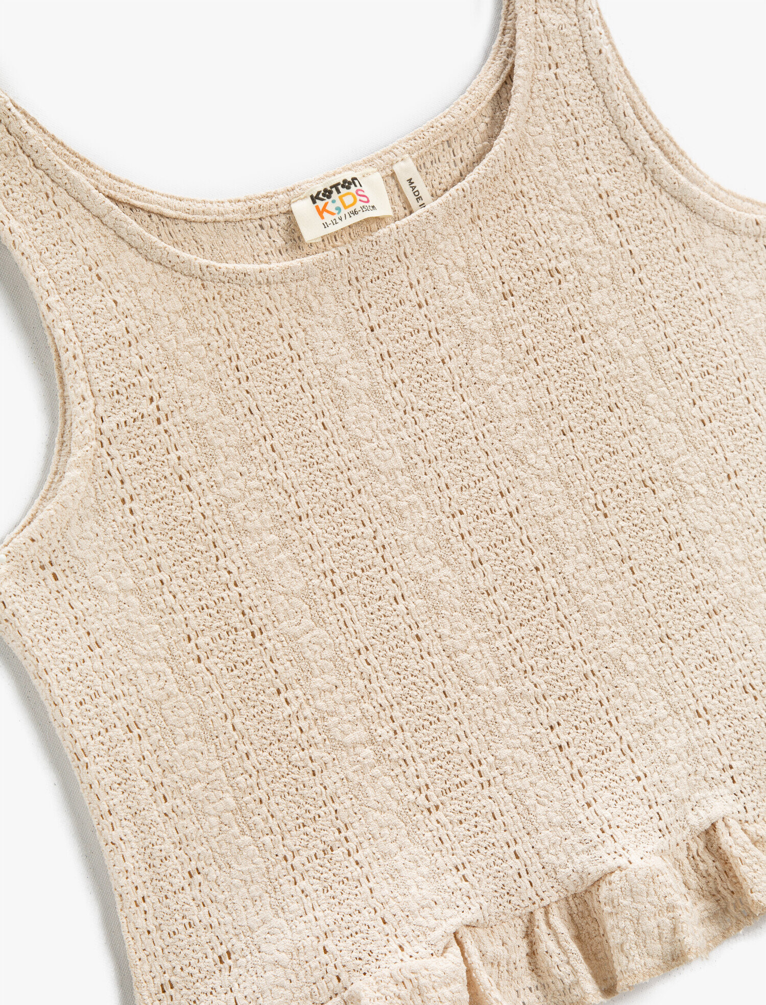  Kız Çocuk Crop İnce Triko Üst Kolsuz Fırfırlı Bisiklet Yaka