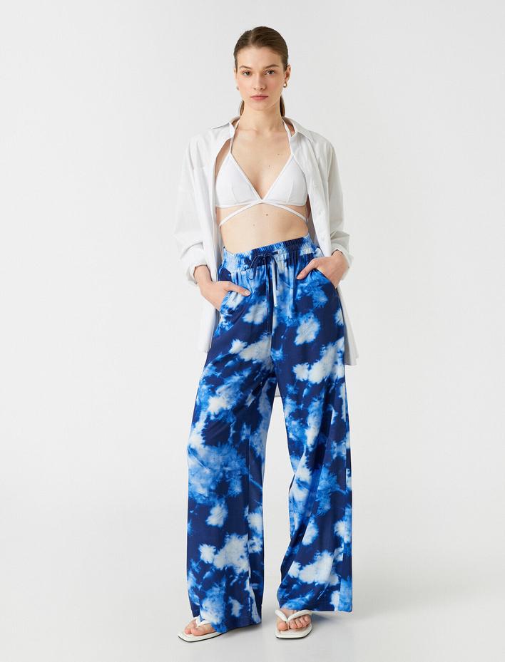  Bol Paça Pantolon Desenli Cepli Beli Bağlamalı