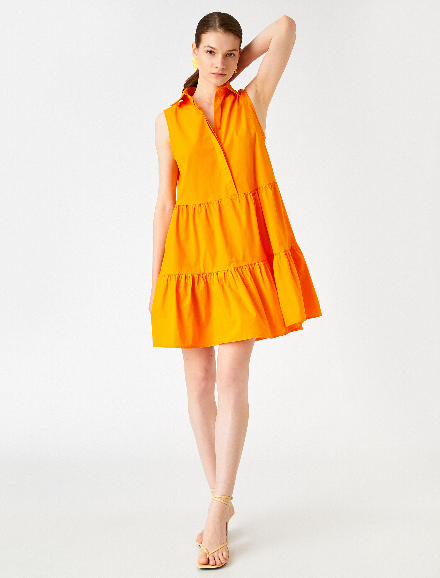   Poplin Mini Gömlek Elbise Kolsuz