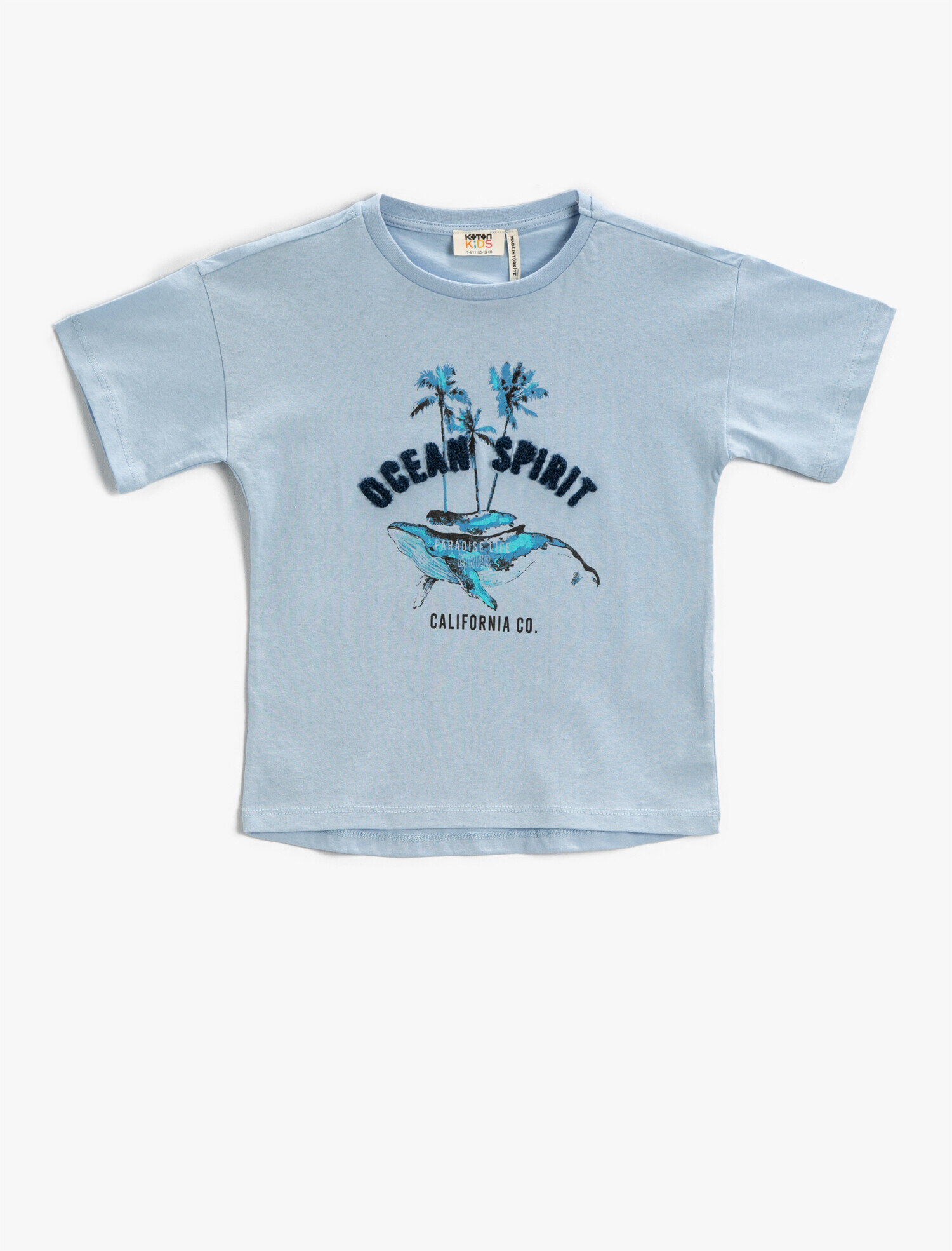  Erkek Çocuk Balina Baskılı Tişört Peluş Detaylı Kısa Kollu Bisiklet Yaka Pamuklu