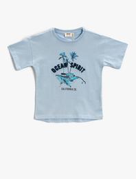 Balina Baskılı Tişört Peluş Detaylı Kısa Kollu Bisiklet Yaka Pamuklu