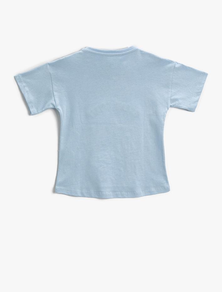 Erkek Çocuk Balina Baskılı Tişört Peluş Detaylı Kısa Kollu Bisiklet Yaka Pamuklu