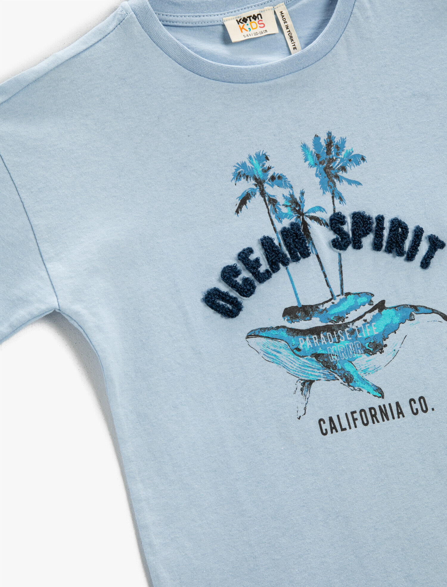  Erkek Çocuk Balina Baskılı Tişört Peluş Detaylı Kısa Kollu Bisiklet Yaka Pamuklu