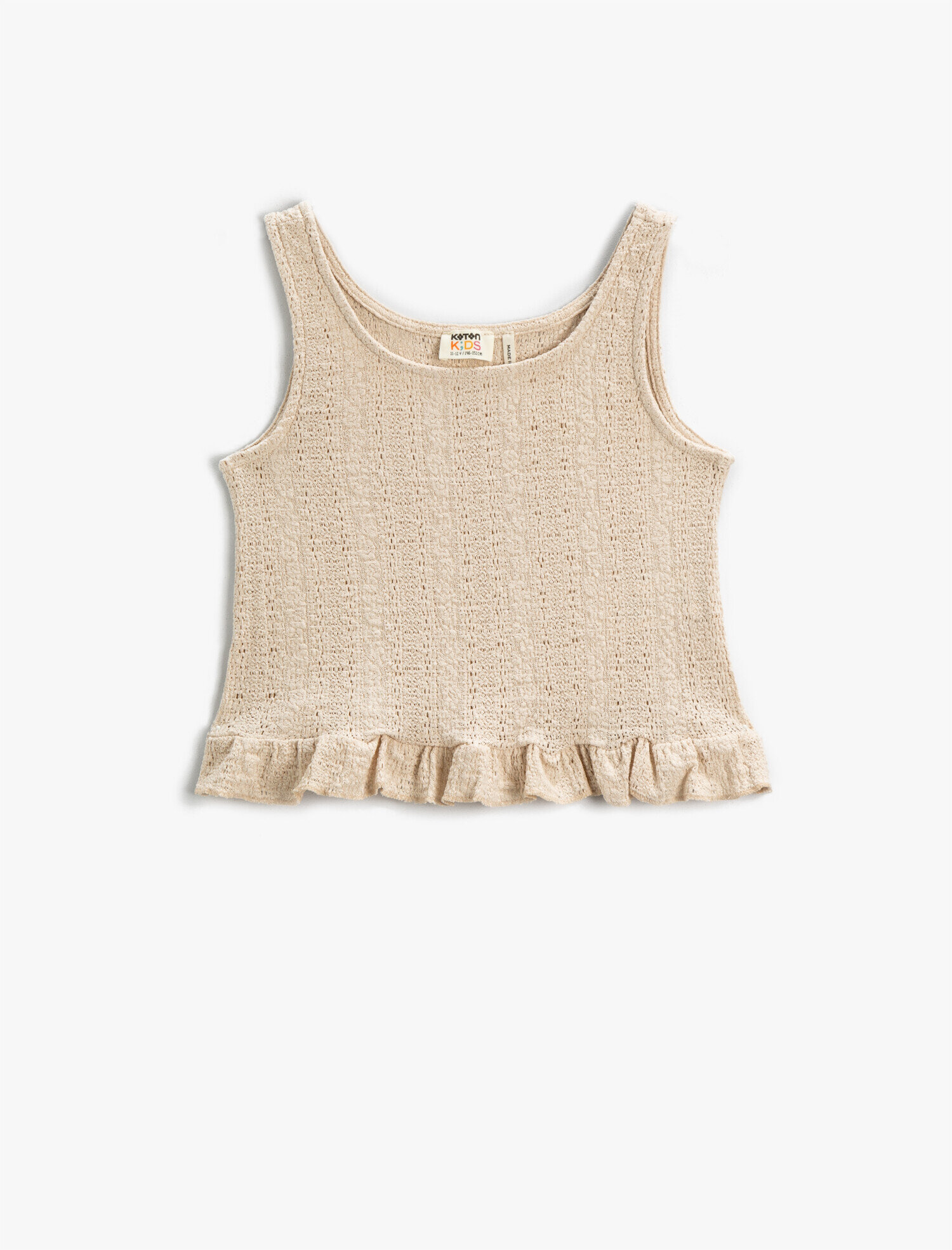  Kız Çocuk Crop İnce Triko Üst Kolsuz Fırfırlı Bisiklet Yaka