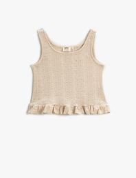 Crop İnce Triko Üst Kolsuz Fırfırlı Bisiklet Yaka