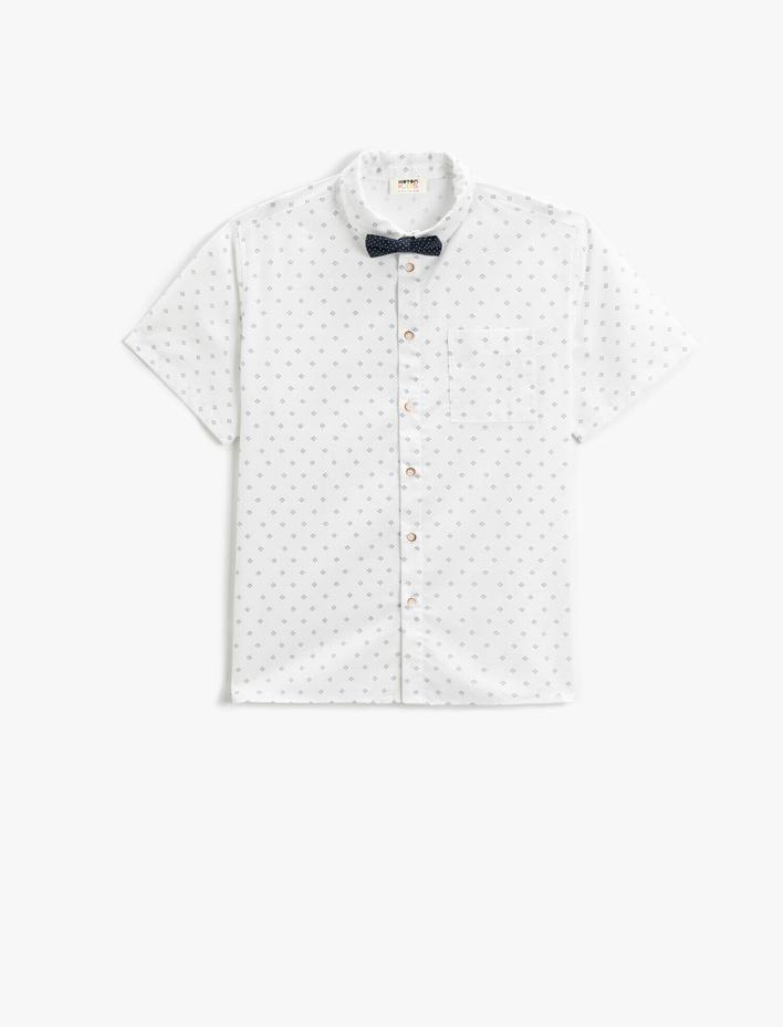 Erkek Çocuk Kısa Kollu Gömlek Papyonlu Cepli Pamuklu