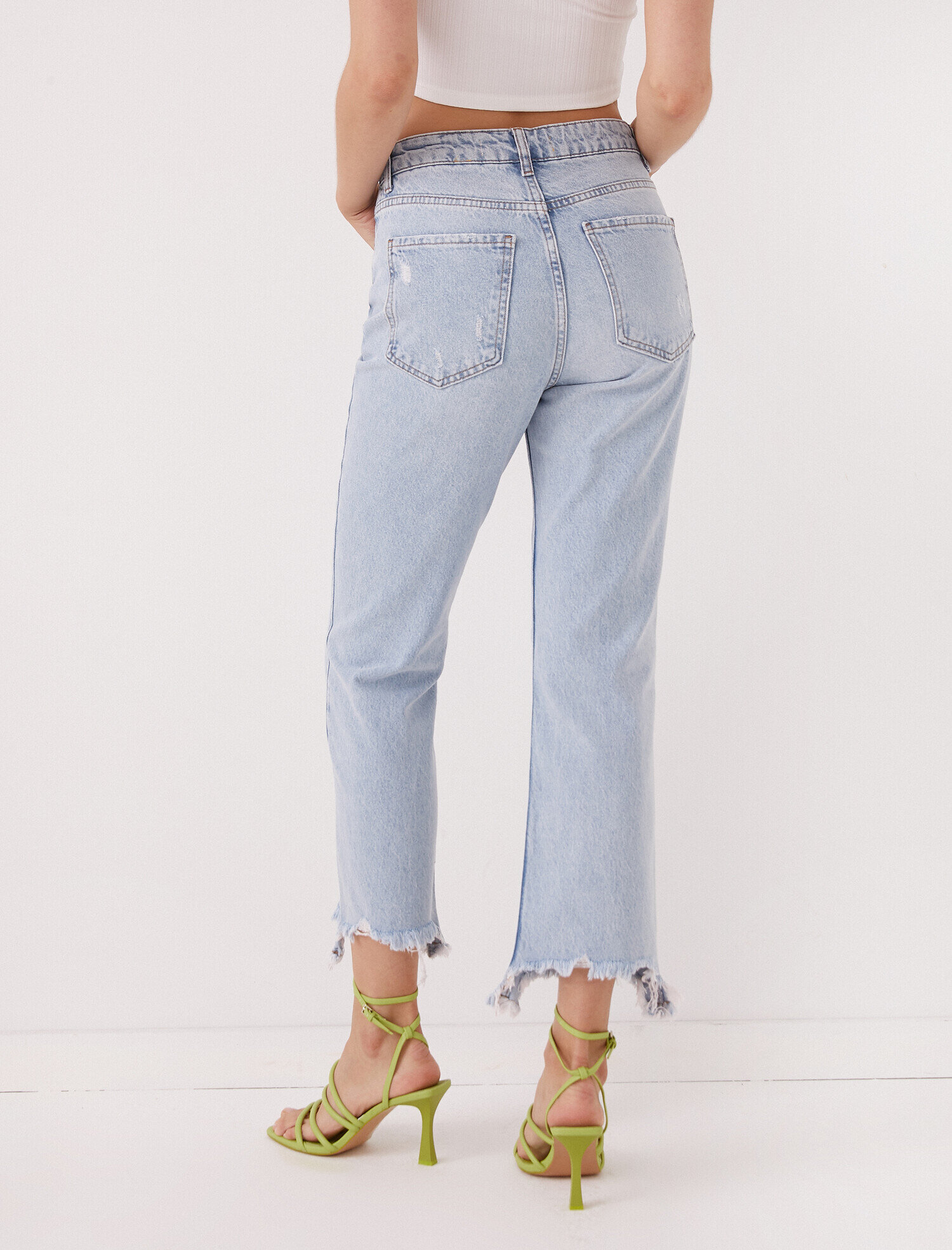Crop Kot Pantolon Yırtık - Kick Flare Jean