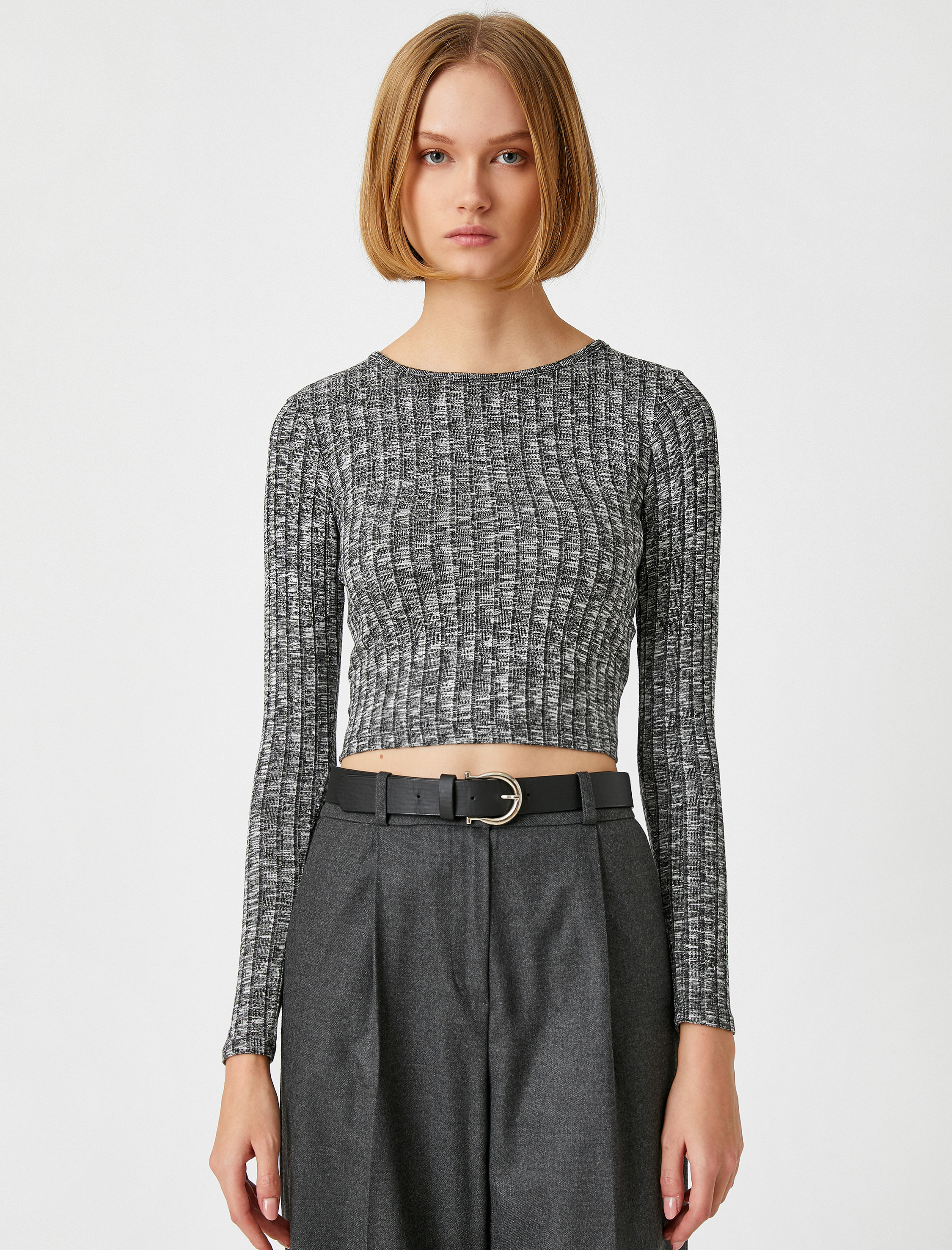 Crop Top Triko Uzun Kollu