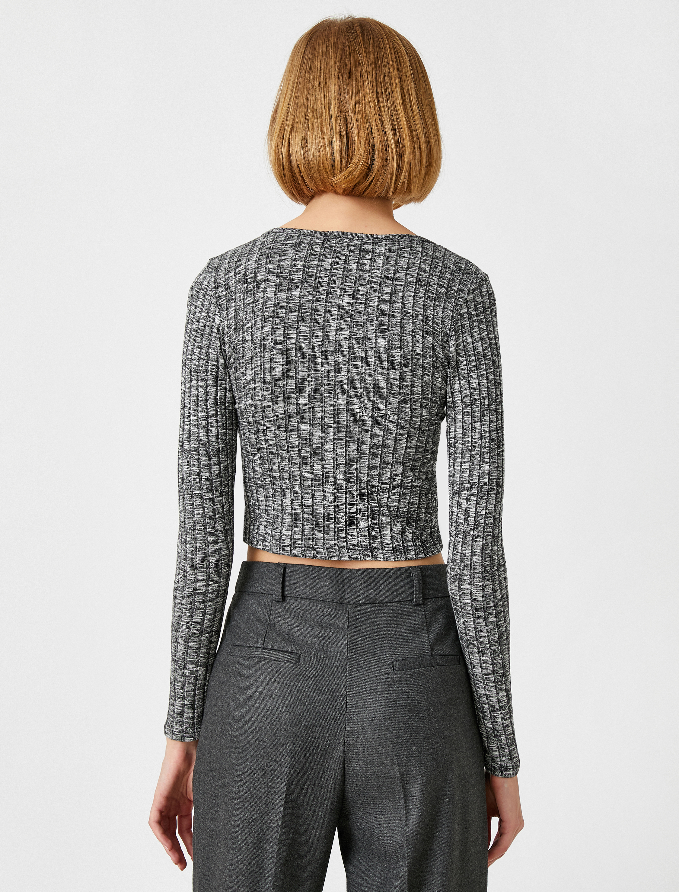 Crop Top Triko Uzun Kollu