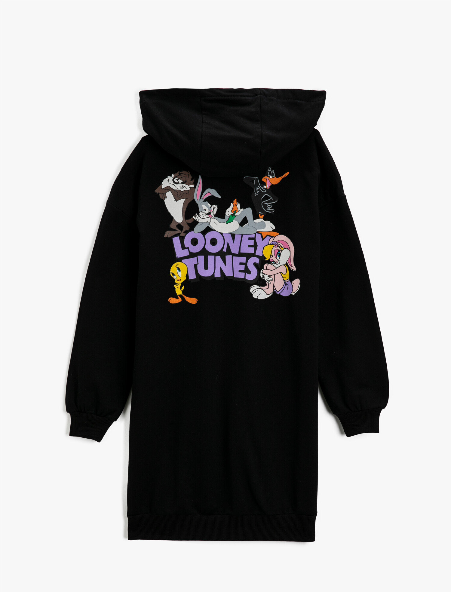 Kız Çocuk Looney Tunes Lisanslı Baskılı Kapüşonlu Sweatshirt Elbise